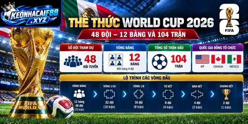 Thể thức World Cup 2026 – 48 đội – 12 bảng và 104 trận